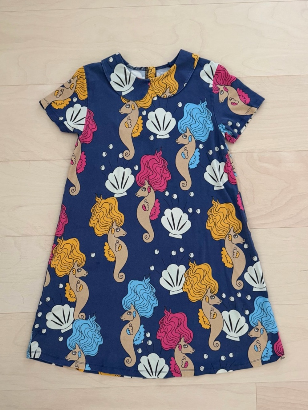 Mini Rodini Navy Mermaid & Shell Print Short Sleeve Dress